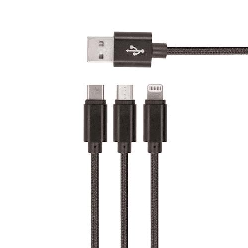 Kabel 3U1 SETTY crni micro USB + lightning + TYPE-C USB