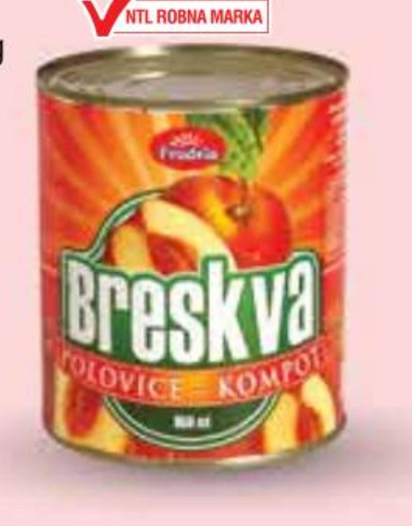 Kompot breskva Frudela ocijeđena masa: 470 g - Akcija u trgovini NTL